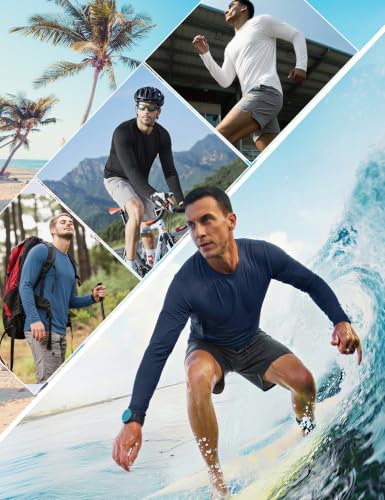 Men's UPF 50+ Long Sleeve Rash Guard Sun Protection Swim Shirt - Large, Black