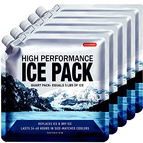 Medium Reusable Ice Packs for Coolers 5 Pack - Gel-Free Freezer Blocks