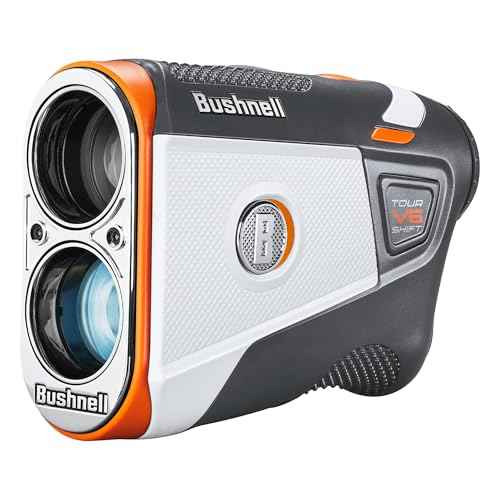 Bushnell Golf Tour V6 Shift Laser Rangefinder with Slope Compensation, 1300-Yard Range, Flag Lock Vibration, Magnetic Cart Mount, 6X Magnification, Waterproof ? Tournament Legal