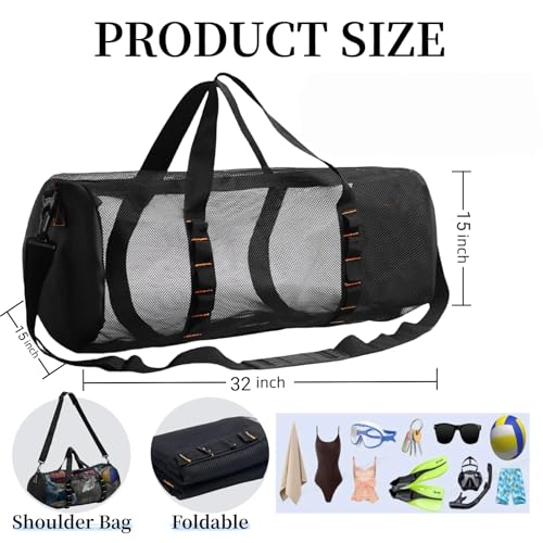 Large Mesh Dive Bag with Zipper for Scuba & Snorkel Gear - Black, 23 x 11 in