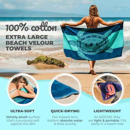 Nova Blue Turtle Beach Towel ? Tropical Blue Colors with A Unique Design, Extra Large, XL (34¡±x 63¡±) Made from 100% Cotton for Kids & Adults