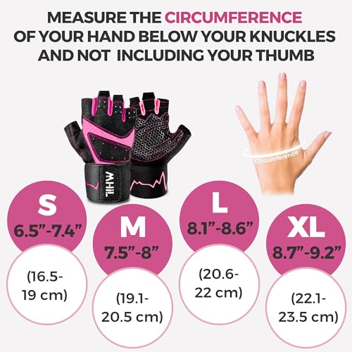 MhIL Workout Gloves for Women ? Breathable Gym Gloves for Women with Palm Protection and Enhanced Grip ? Padded Weight Lifting Glove for Womens with Wrist Wraps Support Weightlifting Exercise Cycling