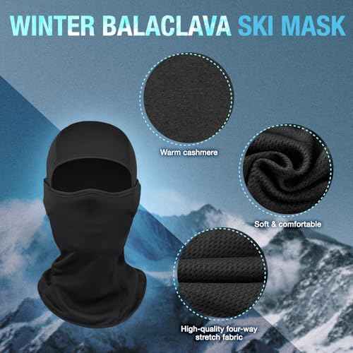 Winter Balaclava Face Mask PU Leather Gloves Set,Breathable Full Face Mask Touchscreen Waterproof Gloves for Men Women