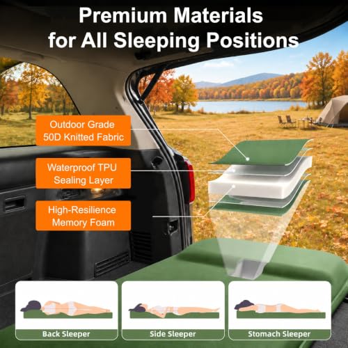 Army Green Self-Inflating Memory Foam Sleeping Pad with Removable Cover
