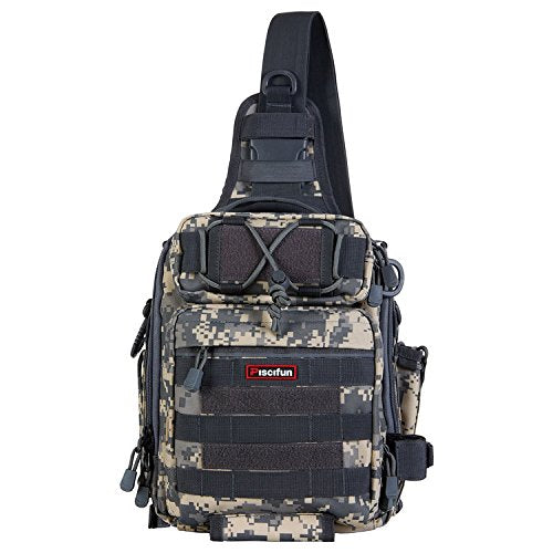 Piscifun Fishing Tackle Bag with Rod & Gear Holder, Lightweight Sling Tackle Storage Bag, Outdoor Fishing Shoulder Backpack for Fishing, Hiking, Hunting, Camouflage
