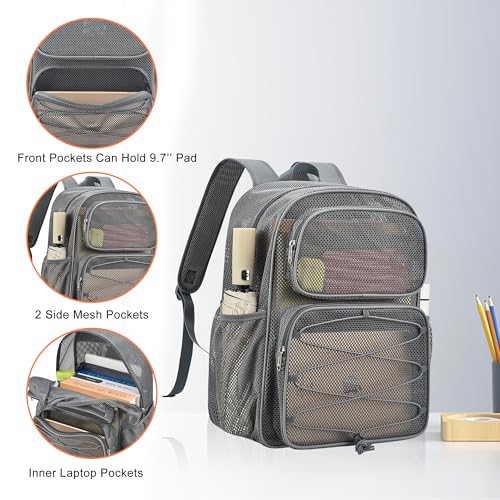 Grey 30L Heavy Duty Mesh Backpack Large Capacity Beach Bag