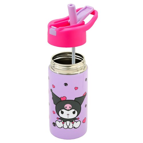 Kuromi Stainless Steel Water Bottle for Girls - Bundle with 14 Oz Kuromi Drinking Cup For Home, School, and Sports, Plus Stickers, More | Sanrio Water Bottle with Straw
