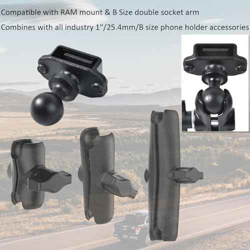 HYS Handheld Ham Radio&Mic with Belt Clip Single Side Radio Mount, CB Radio with Belt Clip Holder Mounting Kit with 1'' Ball Mount Adapter Compatible with RAM Mounts B Size Double Socket Arm