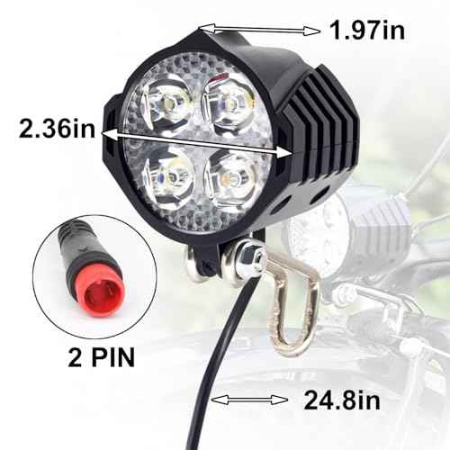 Ebike Headlight 48V 36V, 12V-60V Compatible, 2 Pin Waterproof Connector Electric Bike Front Light