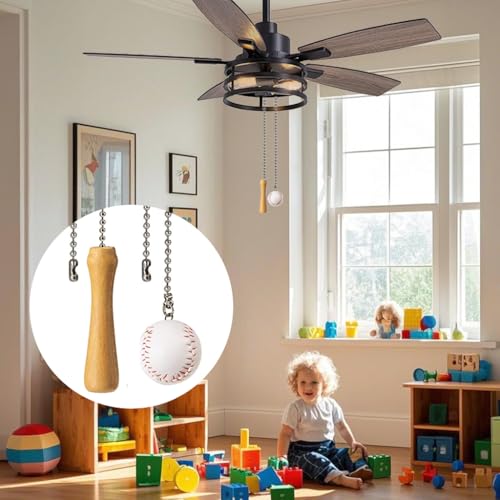 Baseball and Baseball Bats Ceiling Fan Pull Chain Ornaments Extender£¬with 12" Silver Bead Chain Fan Pulls