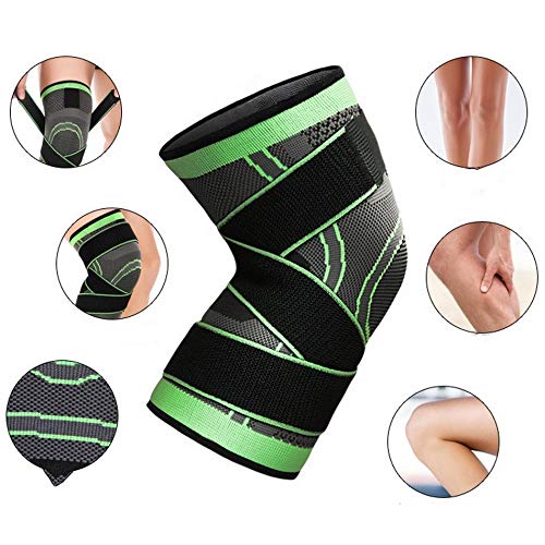 1 Pair Elastic Bandage Pressurized Knee Pads for Men Women Fitness Sports Kneepads Running Cycling Knee Support Brace Protector(D,M)