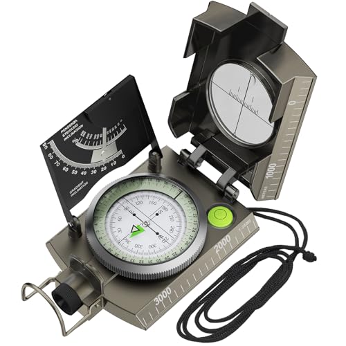 Proster IP65 Compass Hiking Survival - Lensatic Sighting Compass for Camping Navigation, Compass with Clinometer & Carry Bag for Camping Hunting Hiking Geology Activities