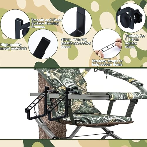 Mofuiry 2 Pack Metal Tree Stand Bow Holder Universal Hunting Bow Holder Treestand Gun Rest Adjustable Bow Hanger Hooks for Treestand Platform Sadle Hunting Gears Accessory