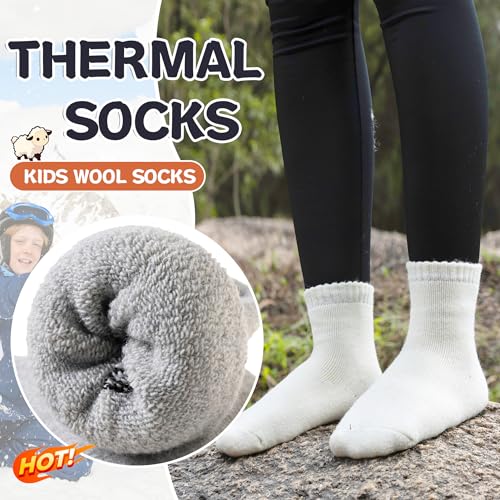 Kids Merino Wool Thermal Socks 6 Pairs - Solid Color, 8-12 Years