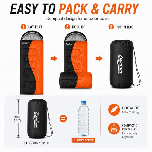3-Season Lightweight Waterproof Sleeping Bag for Adults - Compact & Portable for Camping & Hiking