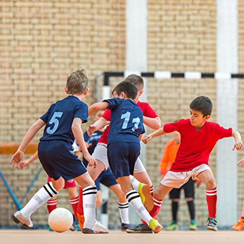 Kids Soccer Shin Guards Set with Socks - 4 Pairs White Black Red Blue, Adjustable for Ages 3-6