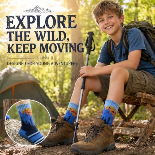 Kids Wool Socks - Boys & Girls 4-7 Years Merino Hiking Athletic Socks - Tree Variation