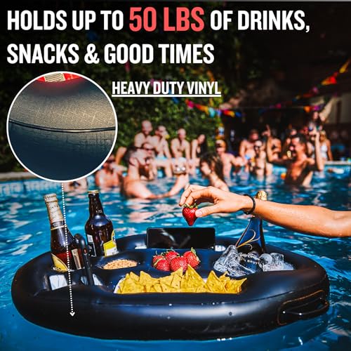 Floating Drink Holder for Pool and Hot Tub - Black, Supports Up to 50 LBS