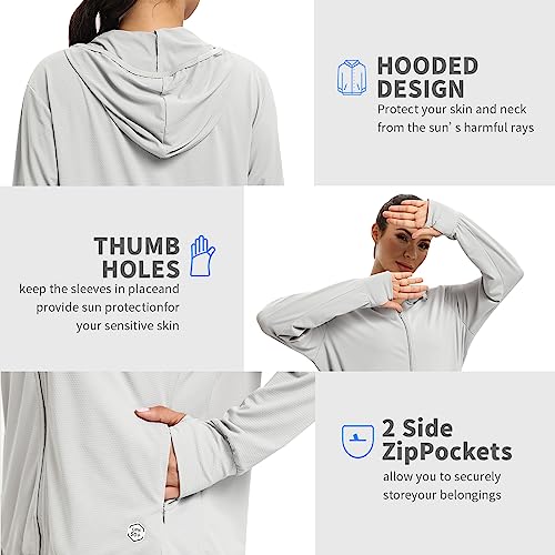 Women's Sun Protection UV Hoodie Jacket XXL Grey Lightweight UPF50+