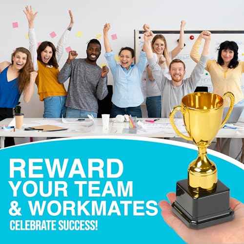 Playbees Fun Gold Plastic Trophies - 3 Pack - 7 Inch - Award Trophy Cup Set for Superstar Kids - Champion Celebrations, Sports Galore, and Victory Vibes - Desktop Toy