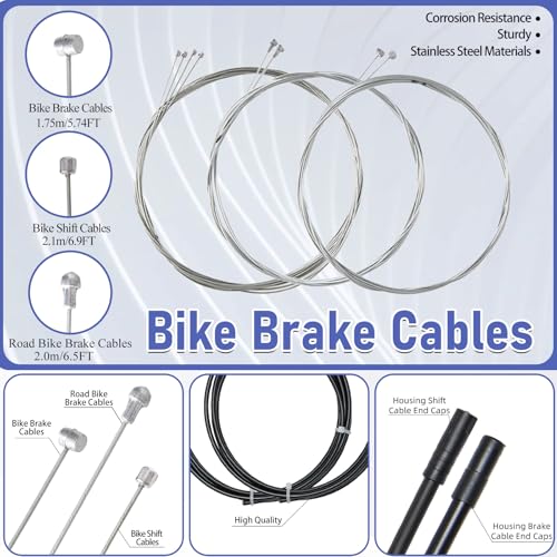 Universal Bike Brake and Shift Cable Kit with End Caps and Copper Sleeves
