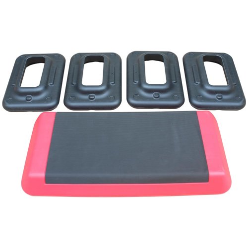 Adjustable Aerobic Stepper with 4 Risers, Gray and Black Fitness Step Platform for Home Gym Workouts (Black+Red + Plastic)