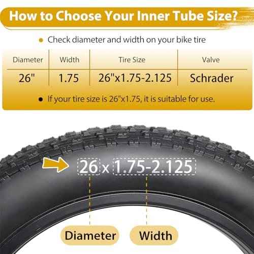 2 Pack 26 Inch Bike Tube, 26" Bicycle Tube for 26 x 1.75/1.9/1.95/2.0/2.1/2.125 Bike Tire, Butyl Rubber Inner Tube with 2 Tire Levers for Mountain MTB Bike