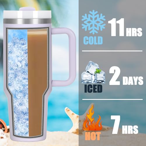 40 Oz Stainless Steel Tumbler with Handle Set - Cream, Purple, Green, Rose Quartz