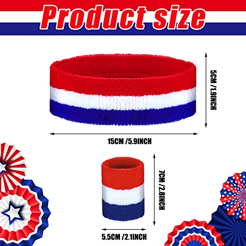 Hungdao 6 Pcs Sports Sweatbands Set with Red White Blue Variation