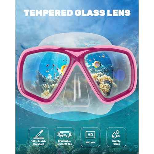OutdoorMaster Jellyfish Kids Swim Goggles with Nose Cover, Snorkel Diving Mask with Elastic Fabric Strap, Anti-Fog Tempered Glass Swimming Goggles for Boys and Girls, Age 6-14