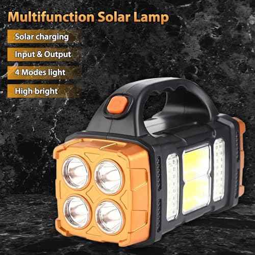 High Lumens Solar Flashlight - LED Work Light with USB-C Rechargeable, Waterproof, Multi-Function Flashlight & Lantern for Camping, Emergencies, and Outdoor