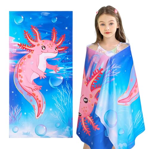 Kids Beach Towel Axolotl Quick Dry Swim Towel - Pink, 30x60 Inches - Variation A003