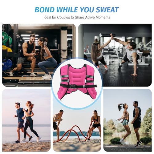 Pink 12lb Weighted Vest for Workout and Fitness - Reflective Stripe