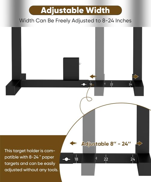 Balie Space 2-in-1 Shooting Target Stand Holder with 10pcs 17x25 Inch Paper Targets for Outdoor, Heavy Duty Range Base Adjustable Width from 8" to 24" for Cardboard Silhouette and Steel Target, Black