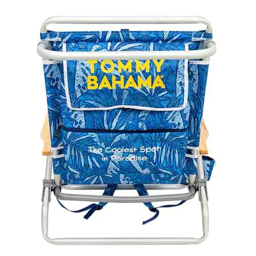 Tommy Bahama 5-Position Classic Lay Flat Backpack Beach Chair with Cooler and Cup Holder, Portable Folding Beach Chair for Tanning, Blue Tropical Leaves