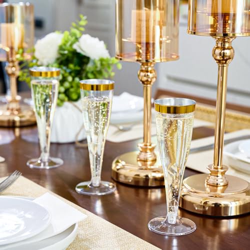 100 Pack Gold Rim Champagne Flutes - 4.5 oz Plastic Disposable Glasses