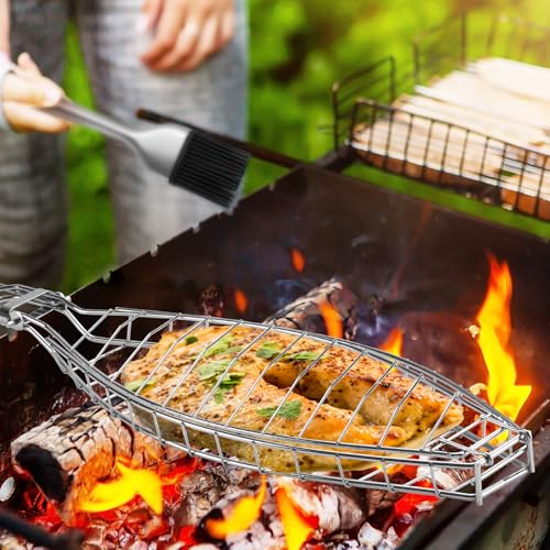 Fish Grill Basket for Whole Fish Seafood Vegetables - Non-Stick Stainless Steel