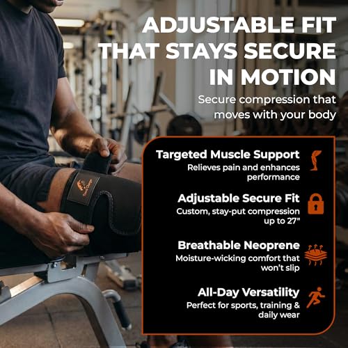 Adjustable Neoprene Thigh Brace for Men and Women – Black, One Size Up to 27"