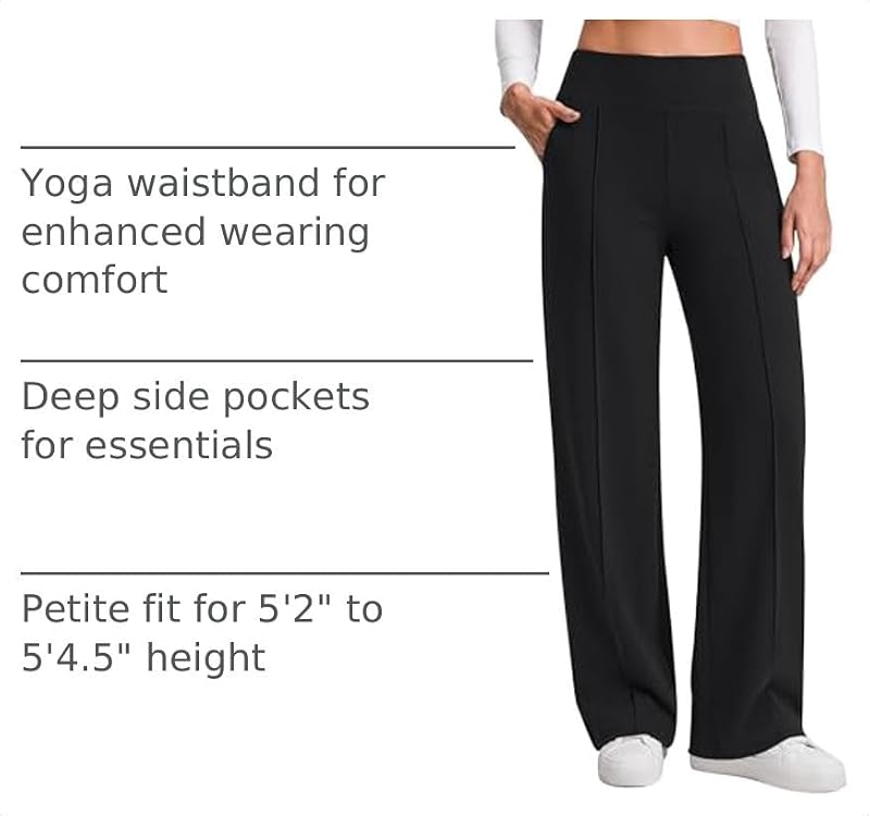 Petite Wide Leg Yoga Dress Pants for Women - Black, Size Medium, G4Free
