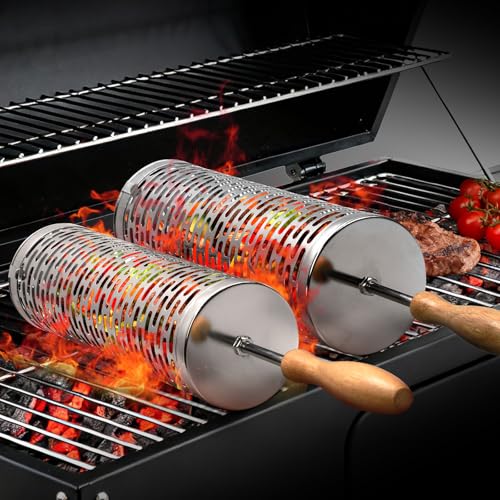 Round Wire Mesh Grill Basket for Outdoor BBQ Vegetables - 2 Pack