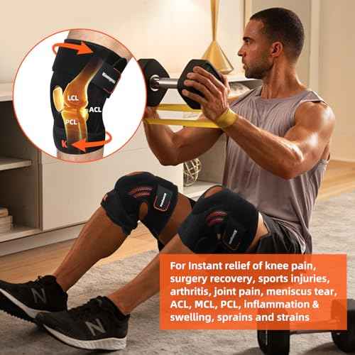 New Upgraded 2-in-1 Professional Knee Brace for Pain Relief,Adjustable Knee Support with Patella Pad & Side Stabilizers, Compression Knee Sleeve for Meniscus Tear, ACL, Joint Pain, Runner, Workout-Men & Women (L/XL)
