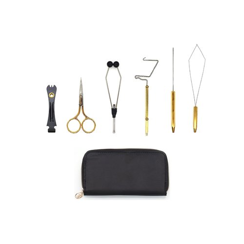 FIOTCEL Fly Tying Tool Kit for Beginners - Complete Starter Set with Bobbin, Whip Finisher, Threader, Tippet Clippers, Scissors & Bodkin for Handcrafting Artificial Fishing Flies (6)