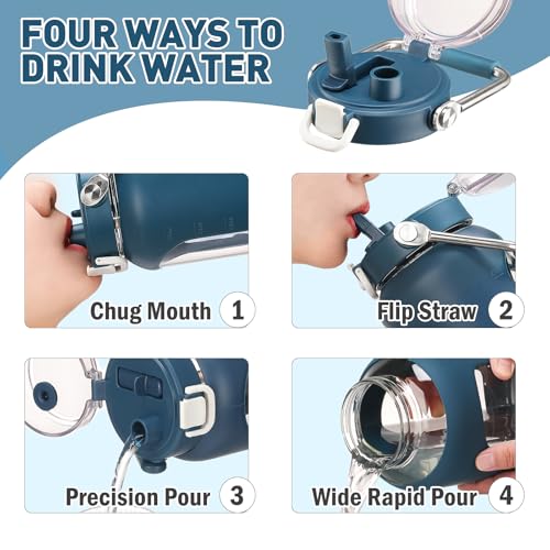 84oz Glass Water Bottle with Dual-Purpose Lid and Silicone Handle - Dark Blue