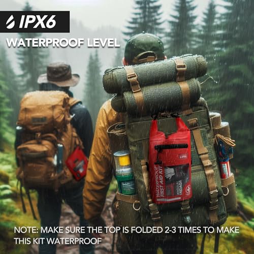 Red Waterproof First Aid Kit 250 PCS Survival Emergency Bag with Reflective Strips