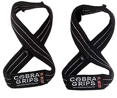 Deadlift Straps Best Straps ON The Market Figure 8 Lifting Straps The #1 Choice for Power Lifters weightlifters workout Enthusiasts (70 cm Up to 8.0" Wrist Circumference, Black with White Strips)