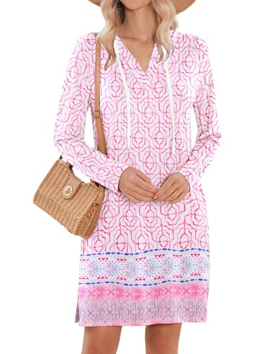 HOTOUCH Women's UPF 50+ Beach Cover-Up Dress with Long Sleeves - Small / Pattern 1