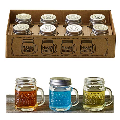 Mini Mason Jar Shot Glasses Set with Lids & Handles - 8 Pack