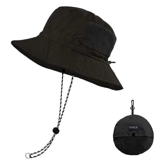 Foldable Bucket Hat UPF 50+ for Men Women - Packable UV Protection Sun Hat Quick Dry for Travel Hiking Beach（B#Balck）