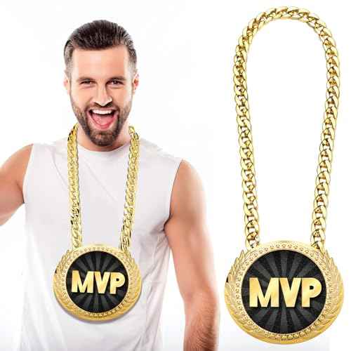 Tondiamo Sports MVP Turnover Chain Medal 6" Big Gold Champ Award Necklace Chain Baseball Basketball Football Soccer Softball Volleyball Sports Competitions Prize Gifts and Party Favors