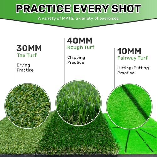 Golf Hitting Mat Set with Swing Feedback and No-Slip Rubber Base - 3 Interchangeable Practice Mats